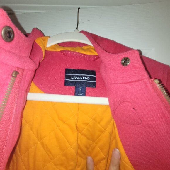 Lands End Girls Hot pink duffle coat lined in orange size large - Picture 3 of 5